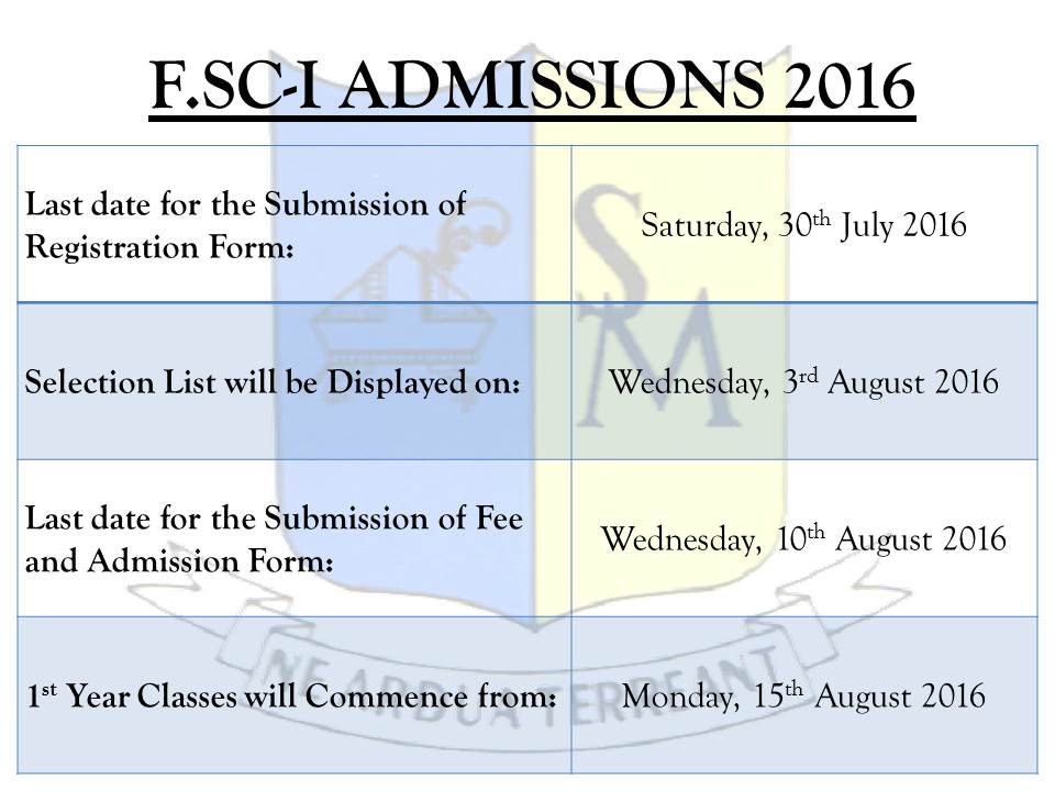 F.Sc admission 2016-17